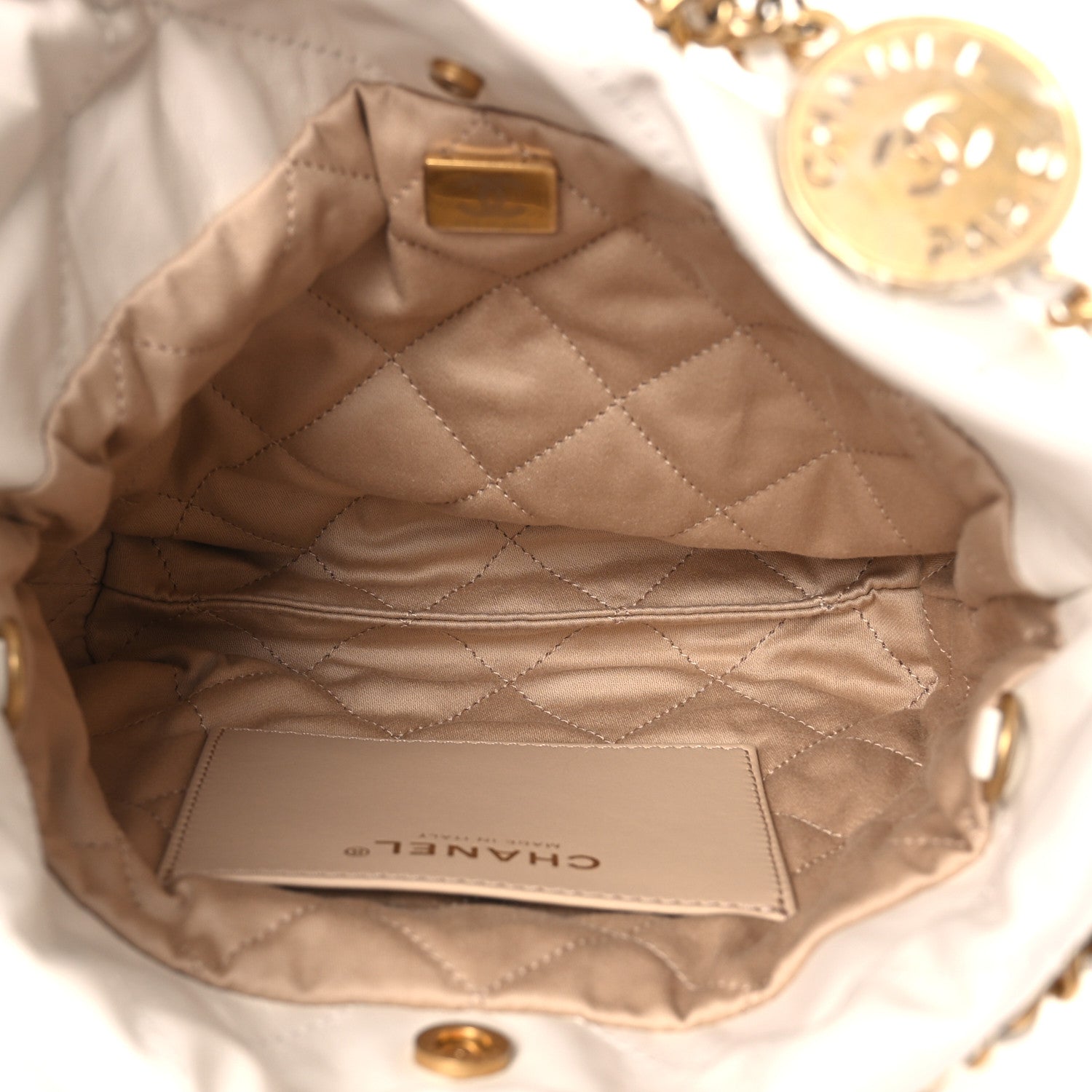 Shiny Calfskin Quilted Mini Chanel 22 White
