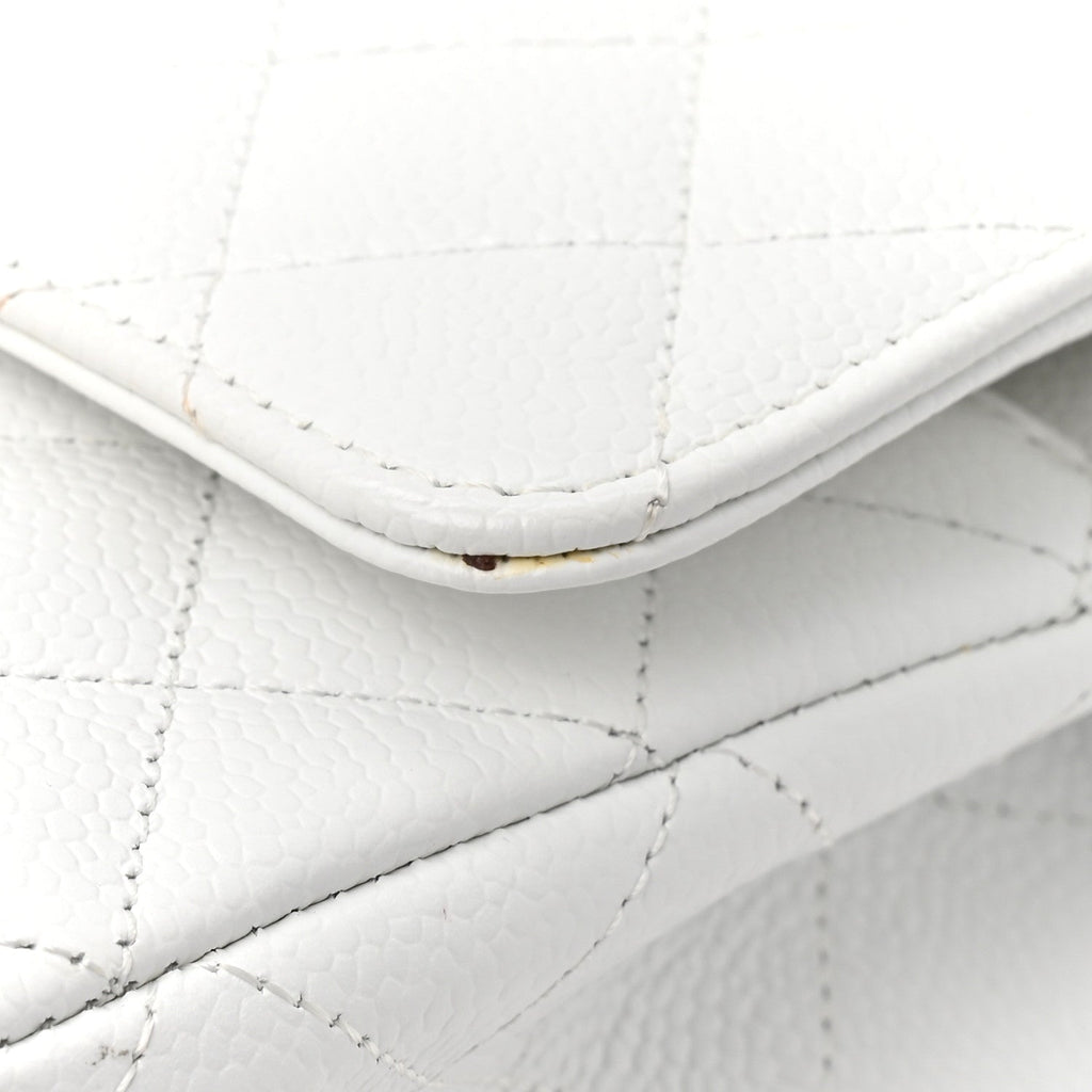 Caviar Quilted Medium Double Flap White