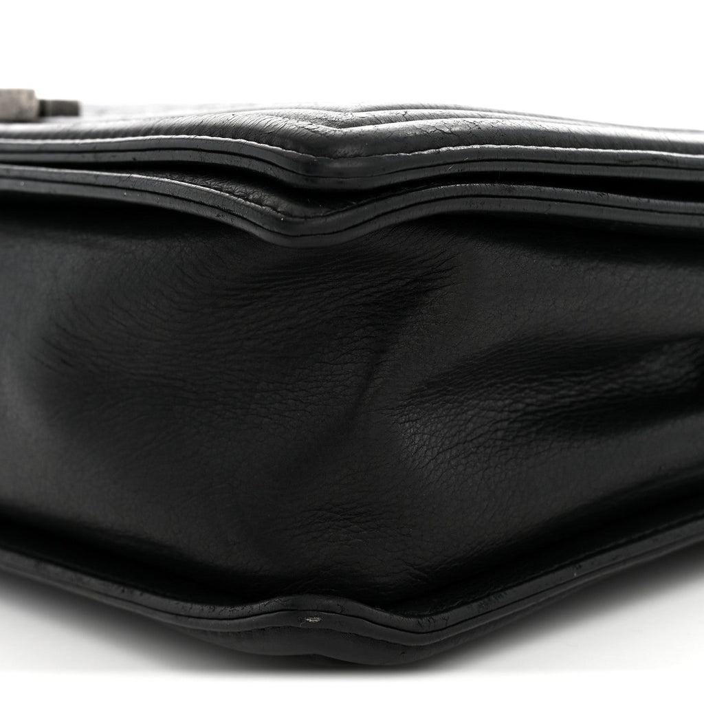 Calfskin Quilted Large Boy Flap Black