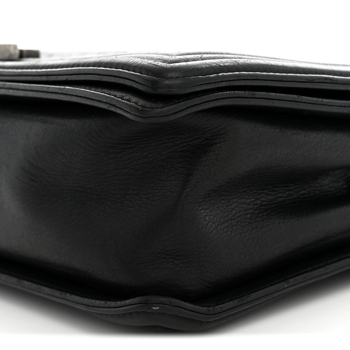 Calfskin Quilted Large Boy Flap Black