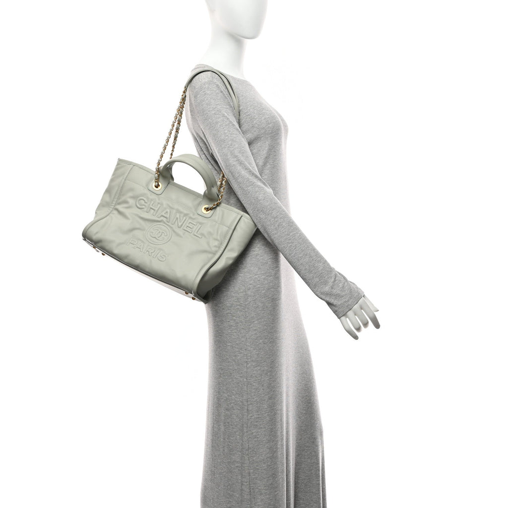 Calfskin Small Deauville Tote Light Grey