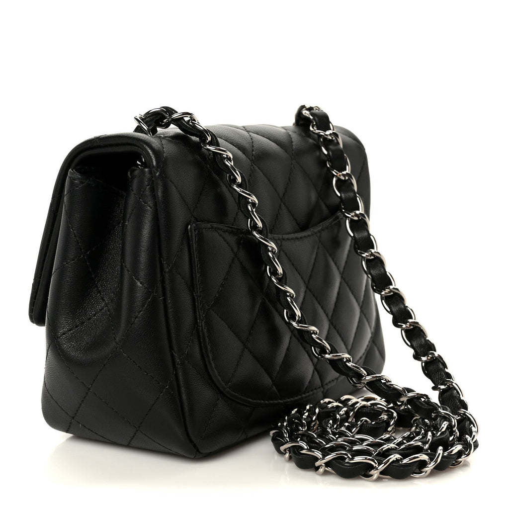 Lambskin Quilted Mini Square Flap Black
