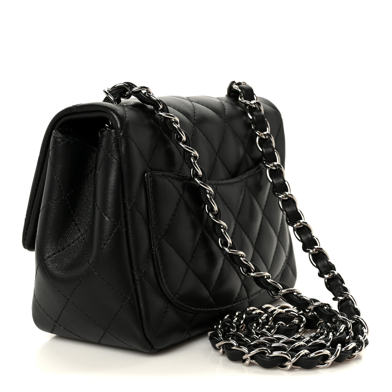 Lambskin Quilted Mini Square Flap Black