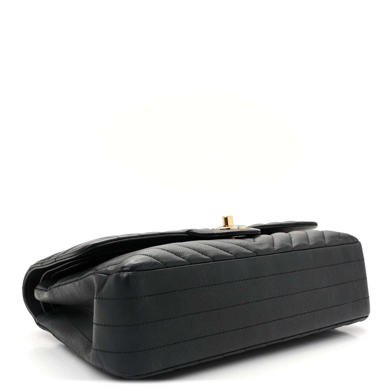 Matte Caviar Chevron Quilted Medium Double Flap Black