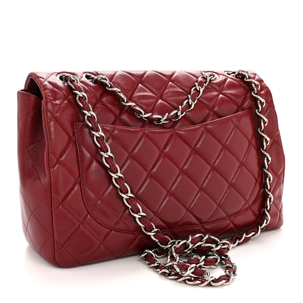 Caviar Quilted Jumbo Double Flap Dark Red