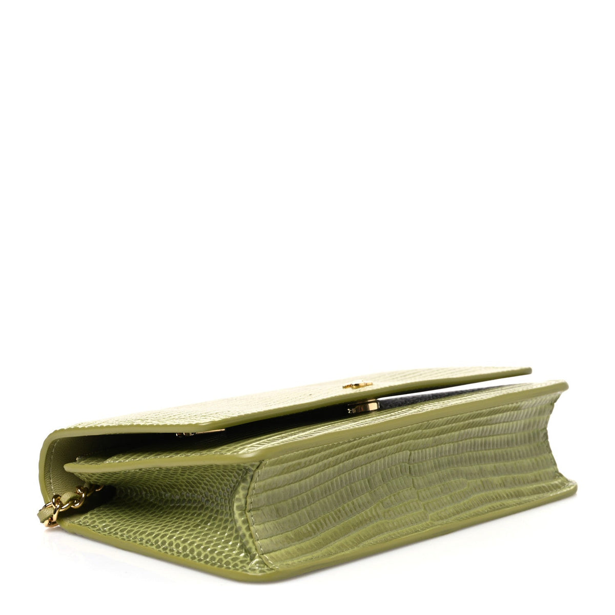 Calfskin Lizard Embossed Wallet On Chain WOC Green