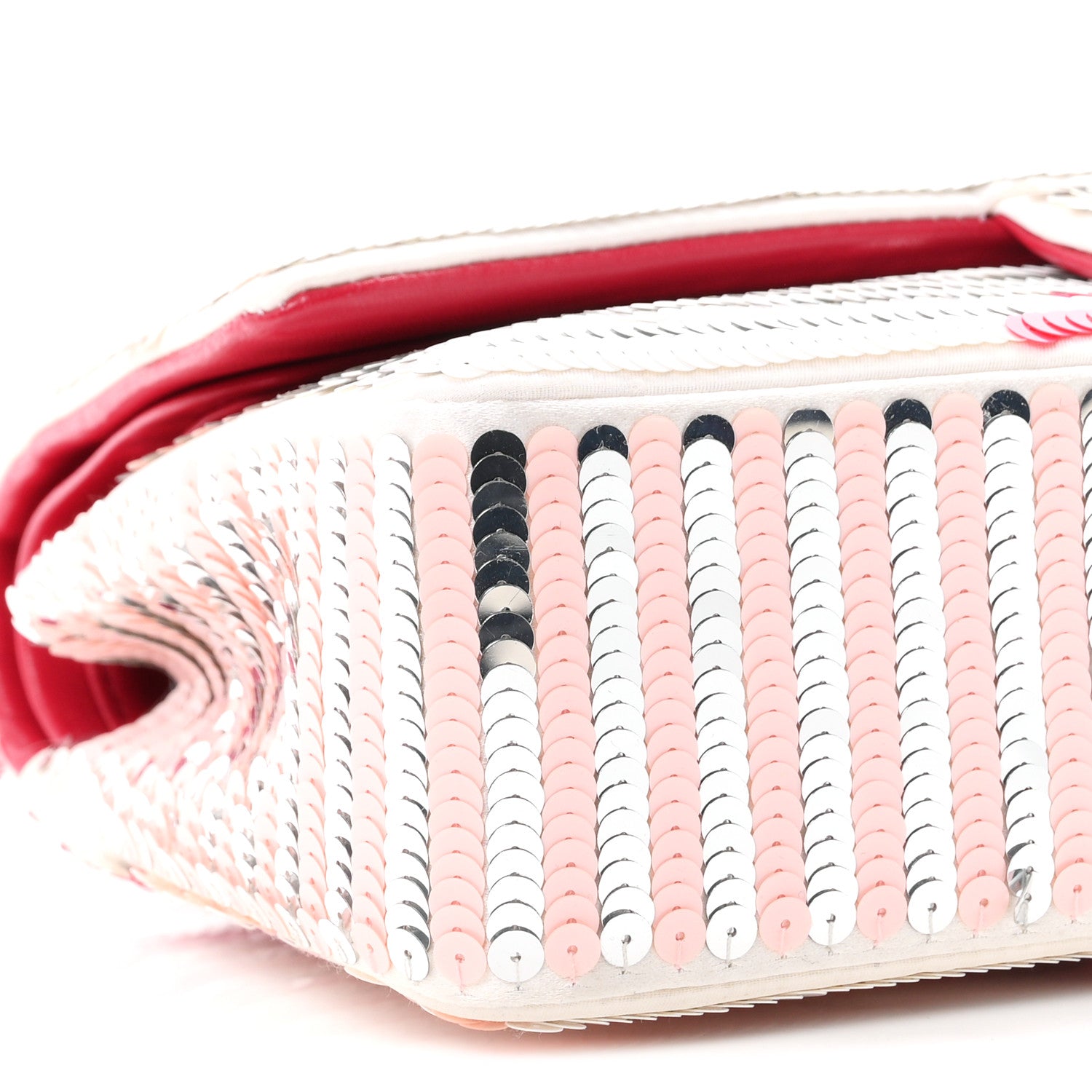 Sequin Mesh Lambskin Medium Double Flap Mulitcolor Pink Grey White
