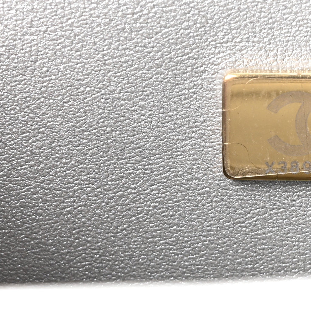Hammered Metallic Calfskin Quilted Small Double Flap Silver