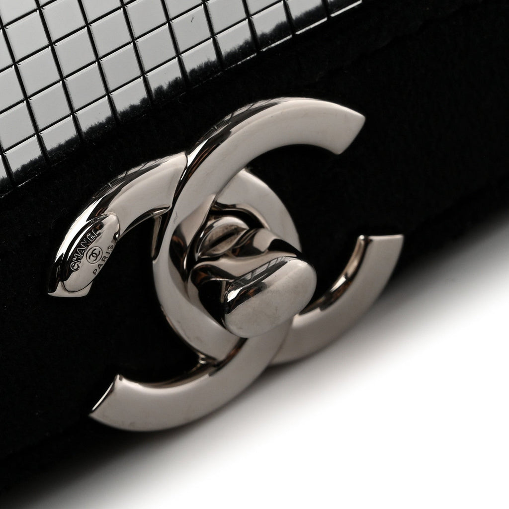 Velvet Mirror Embellished Boy Wallet On Chain WOC Argent