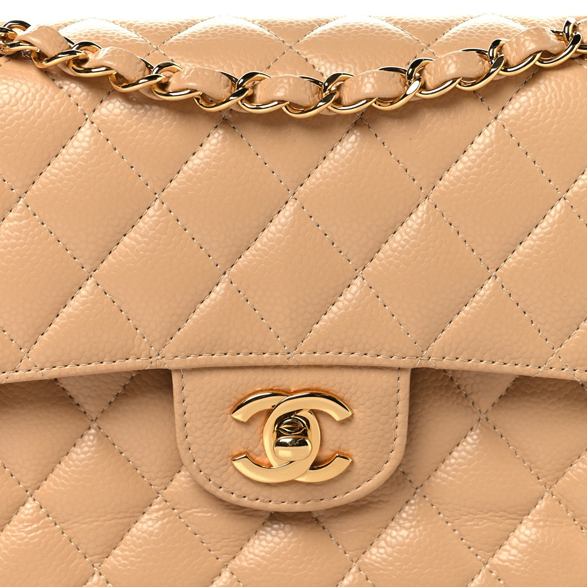 Caviar Quilted Small Double Flap Beige