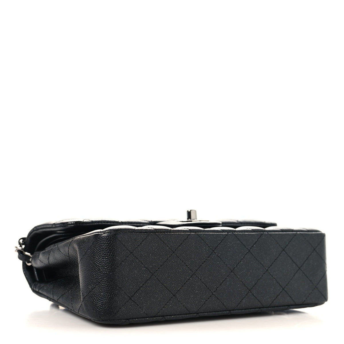 Iridescent Caviar Quilted Small Double Flap Black