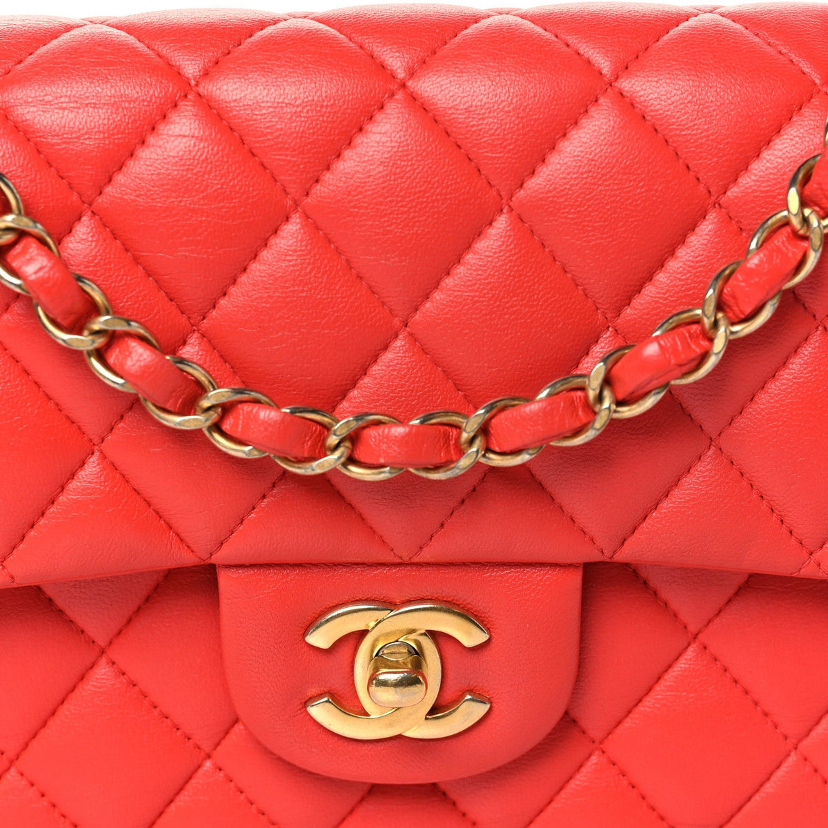 Lambskin Quilted Small Double Flap Red