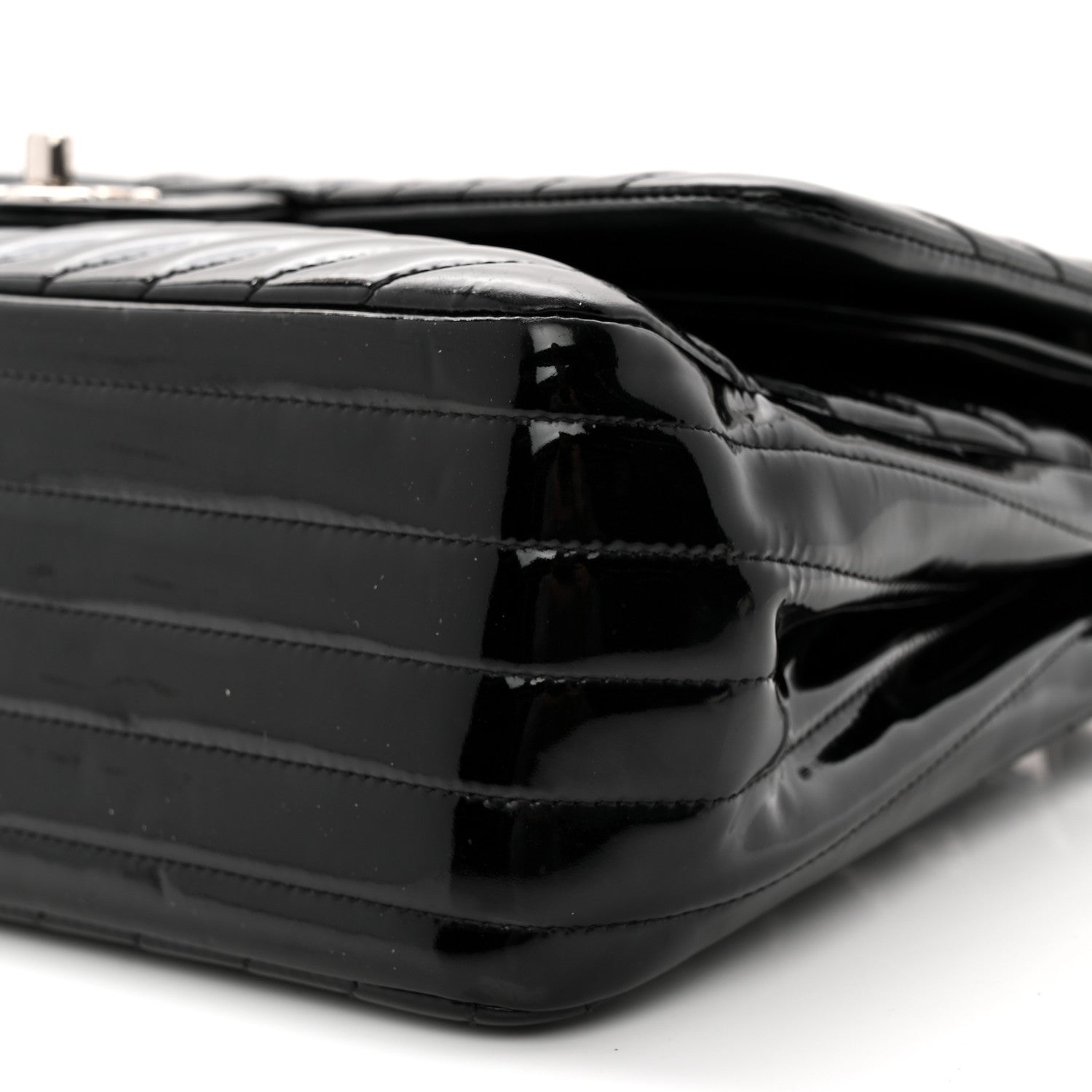 Patent Chevron Quilted Jumbo Double Flap Black