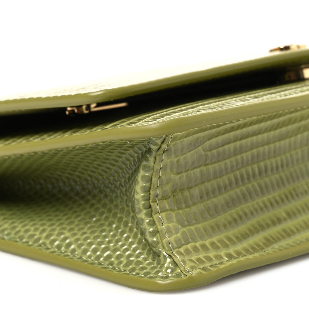 Calfskin Lizard Embossed Wallet On Chain WOC Green
