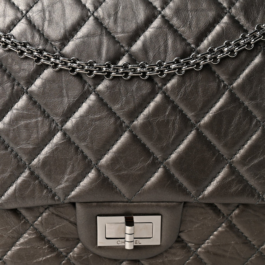 Metallic Aged Calfskin Quilted 2.55 Reissue 227 Flap Dark Grey