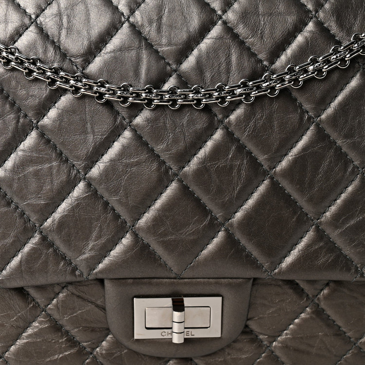 Metallic Aged Calfskin Quilted 2.55 Reissue 227 Flap Dark Grey