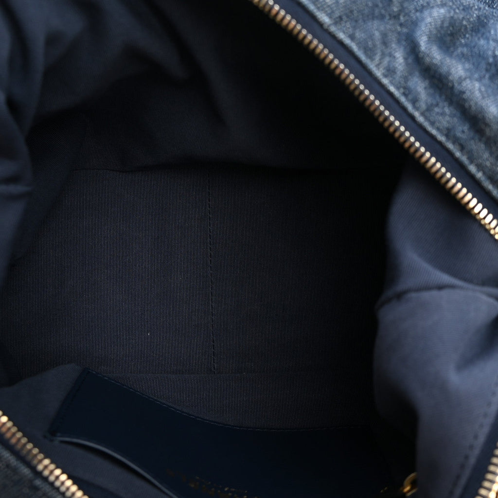 Washed Denim Quilted Maxi Trendy Pockets Hobo Dark Blue