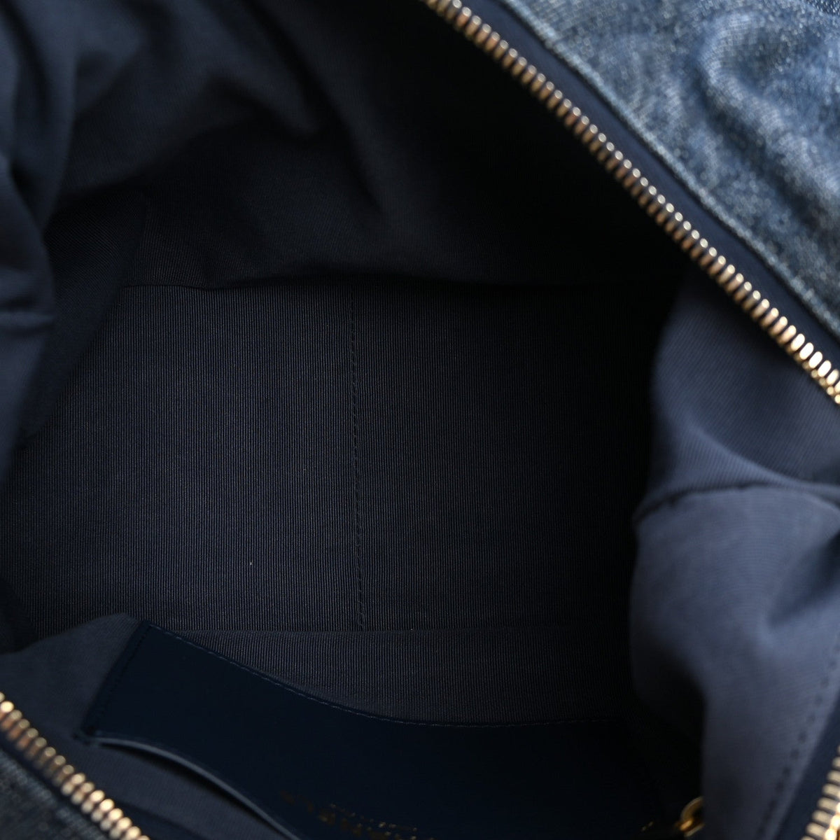 Washed Denim Quilted Maxi Trendy Pockets Hobo Dark Blue