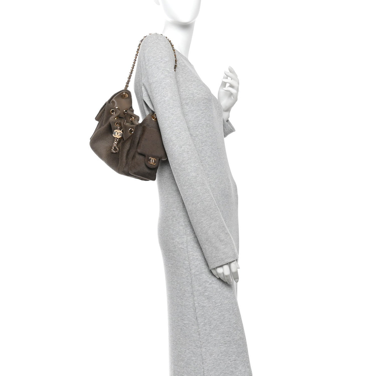 Pony Hair Mini Chanel 25 Handbag Dark Khaki