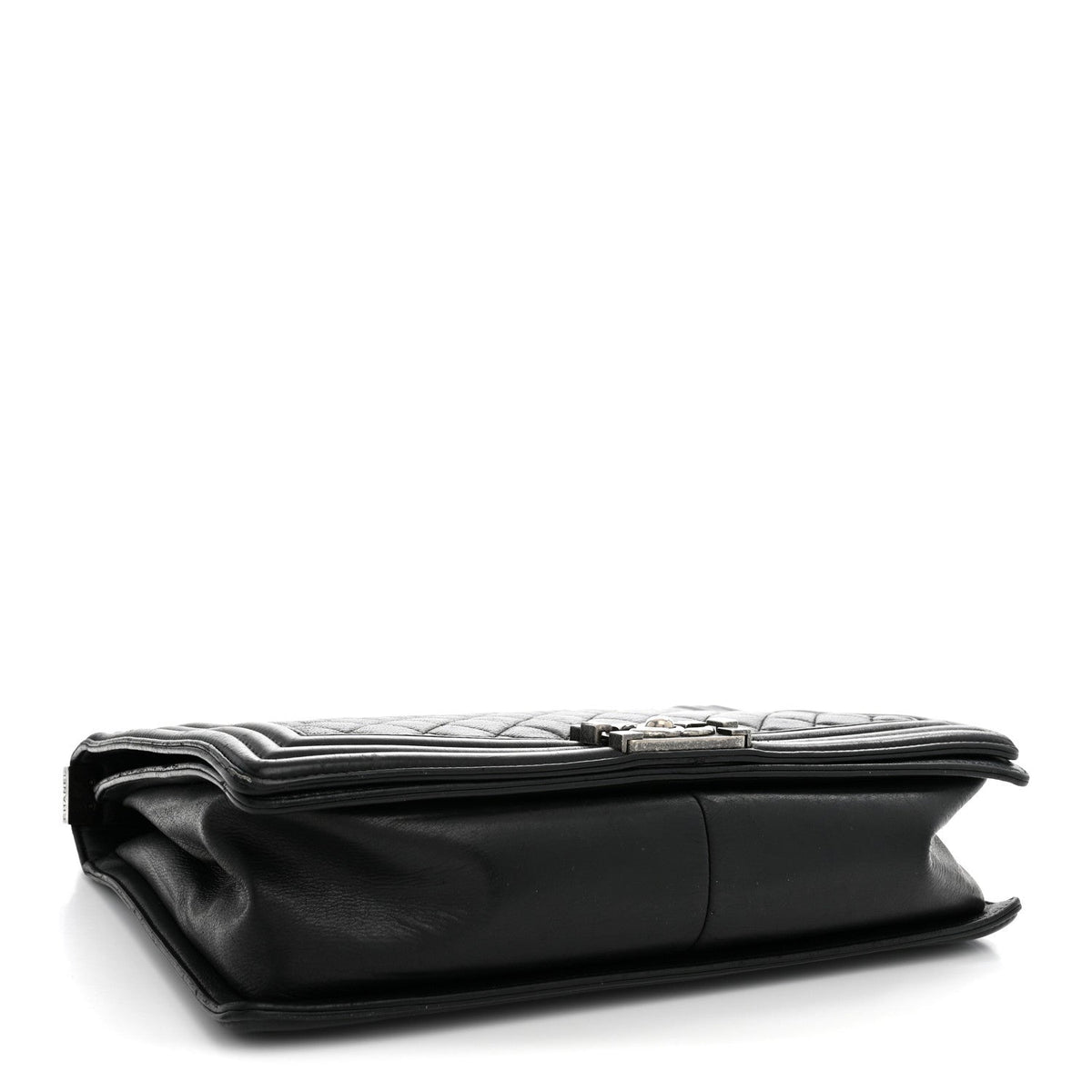 Calfskin Quilted Large Boy Flap Black