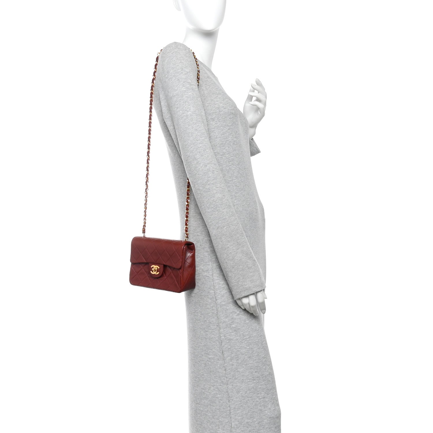 Lambskin Quilted Mini Square Flap Burgundy