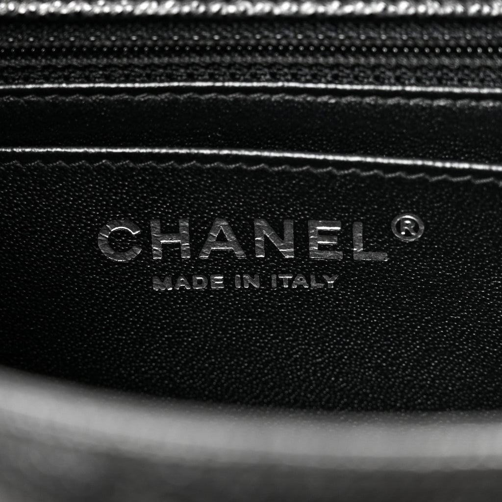 Caviar Chevron Quilted Mini Square Flap Black