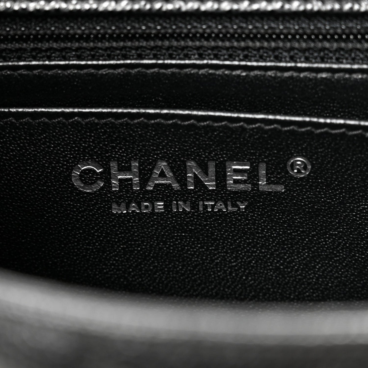 Caviar Chevron Quilted Mini Square Flap Black