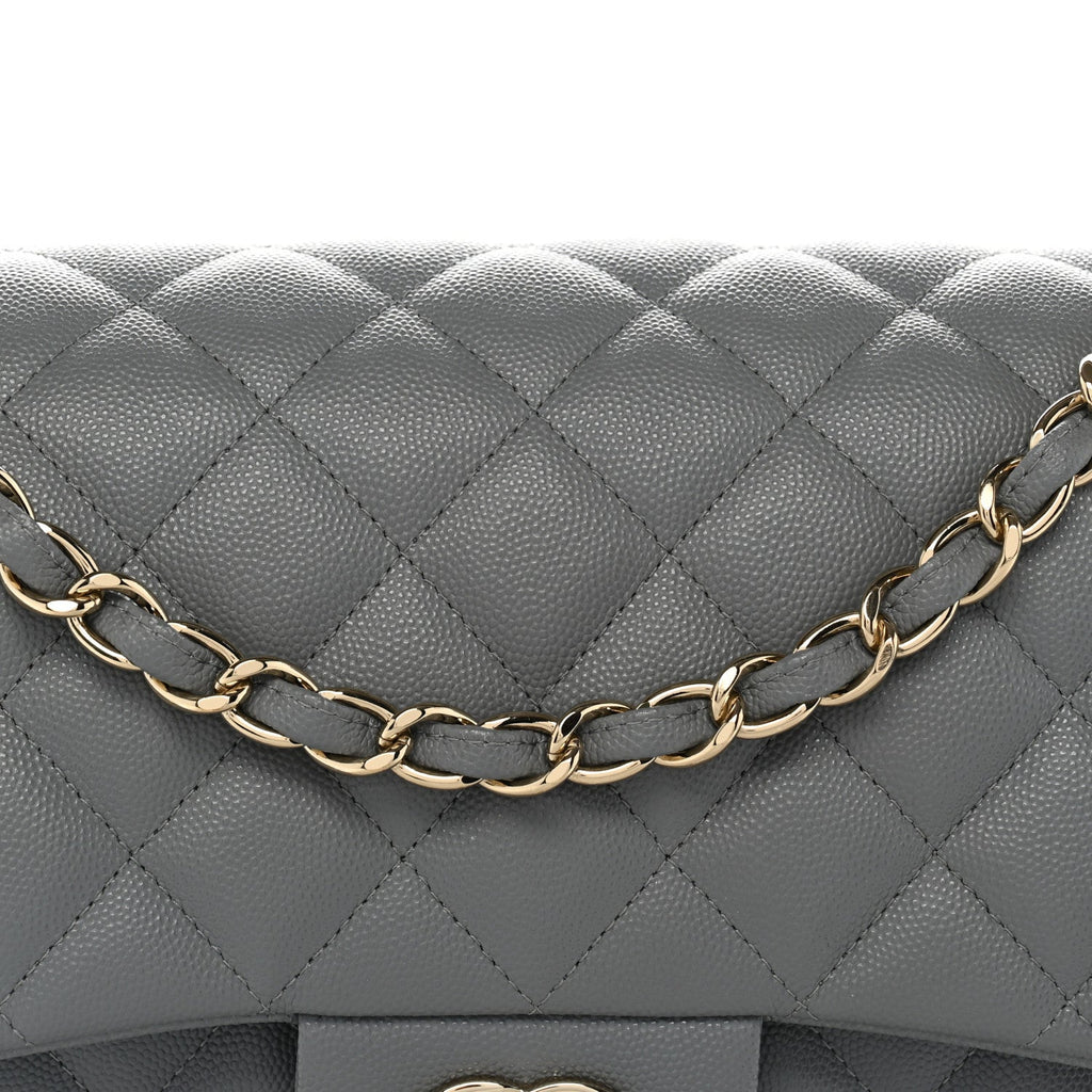 Caviar Quilted Jumbo Double Flap Grey