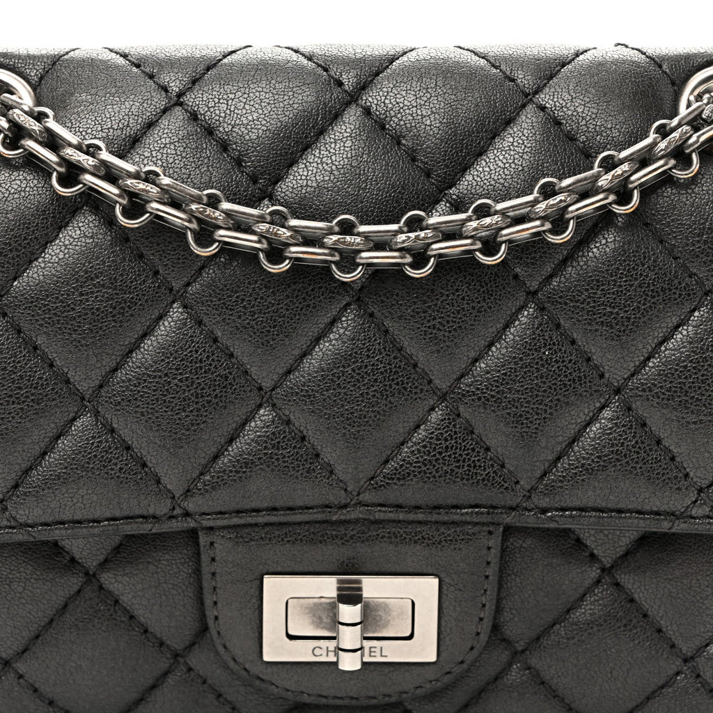 Goatskin Quilted 2.55 Reissue Mini Flap  Dark Silver