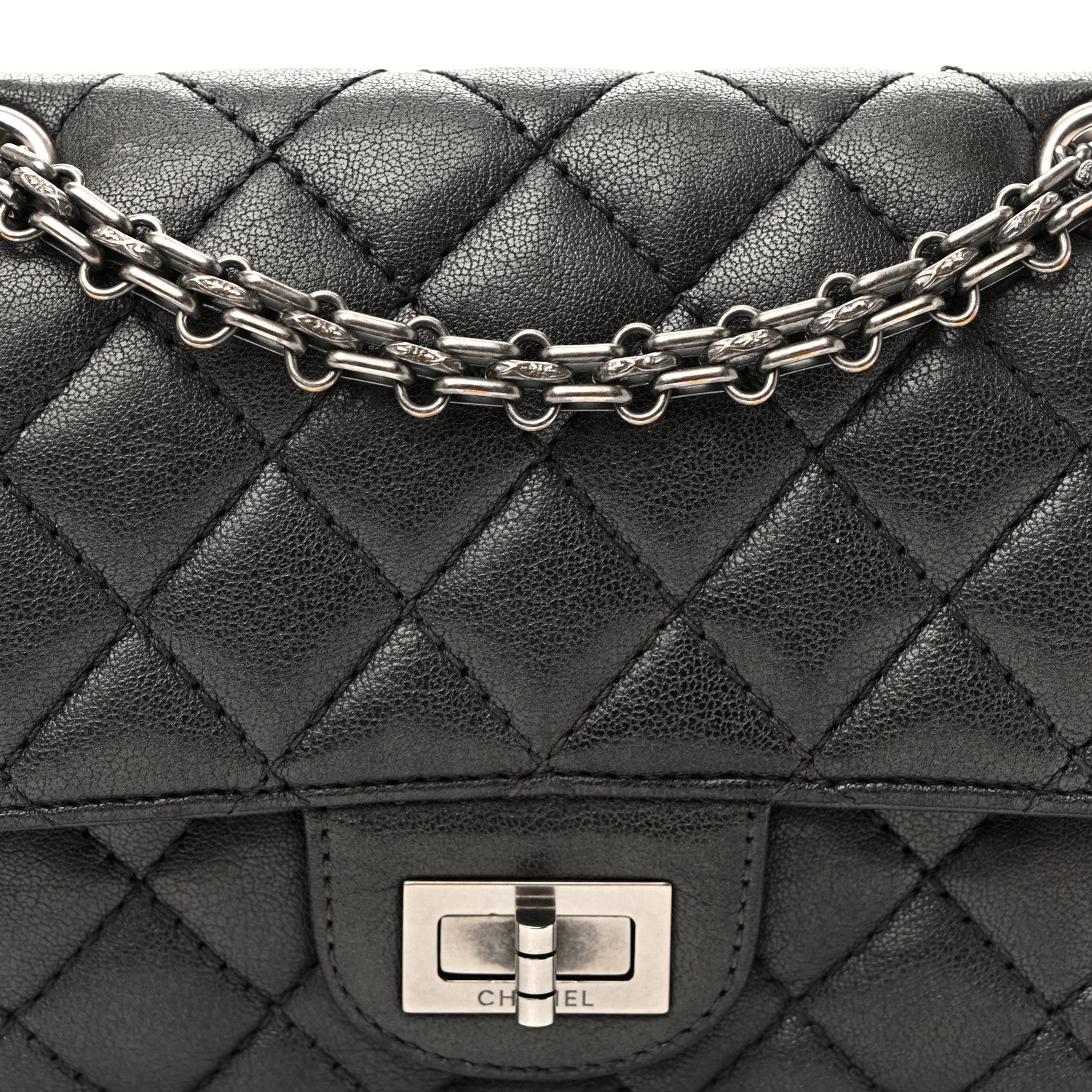 Goatskin Quilted 2.55 Reissue Mini Flap  Dark Silver