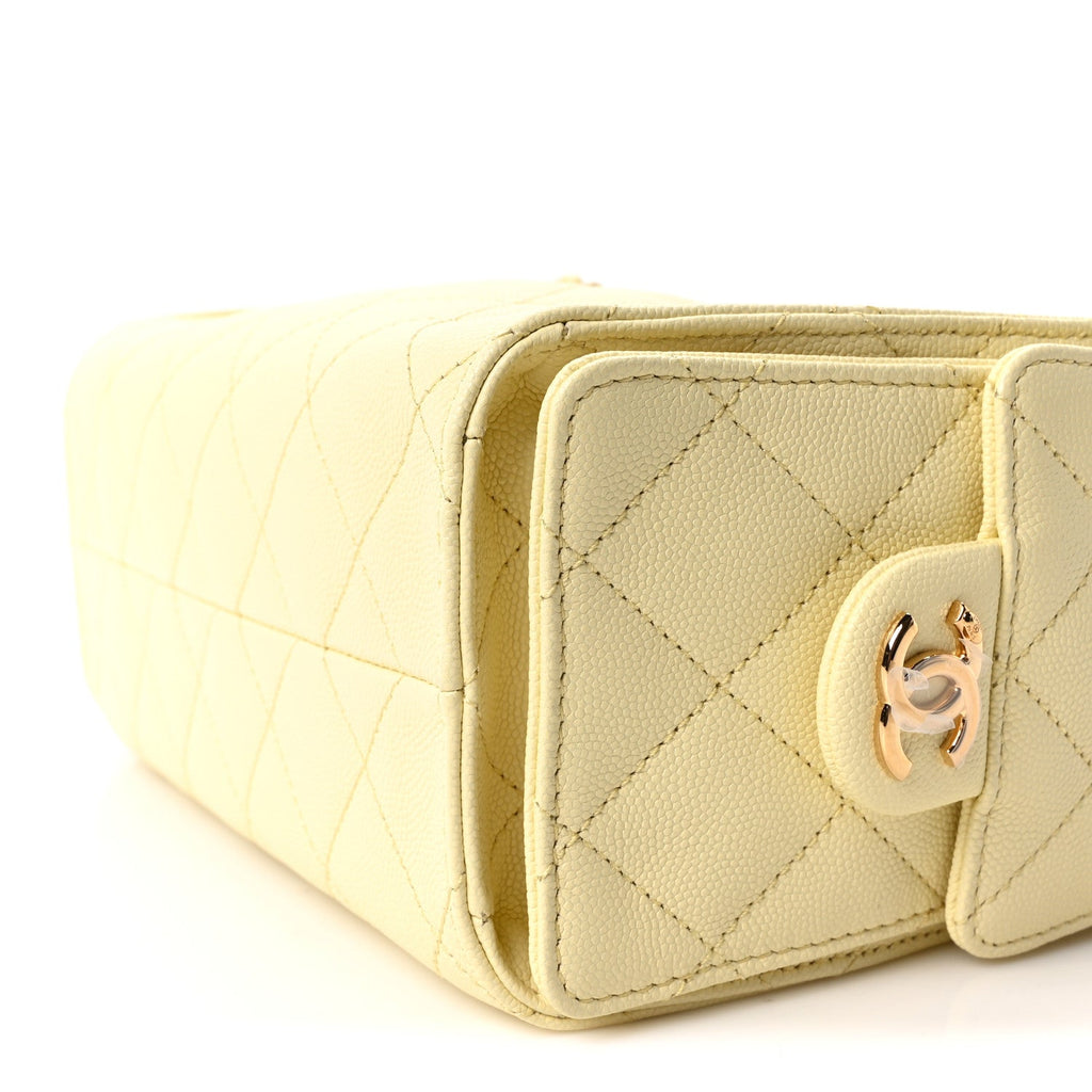 Caviar Quilted Mini Chanel 25 Handbag Light Yellow