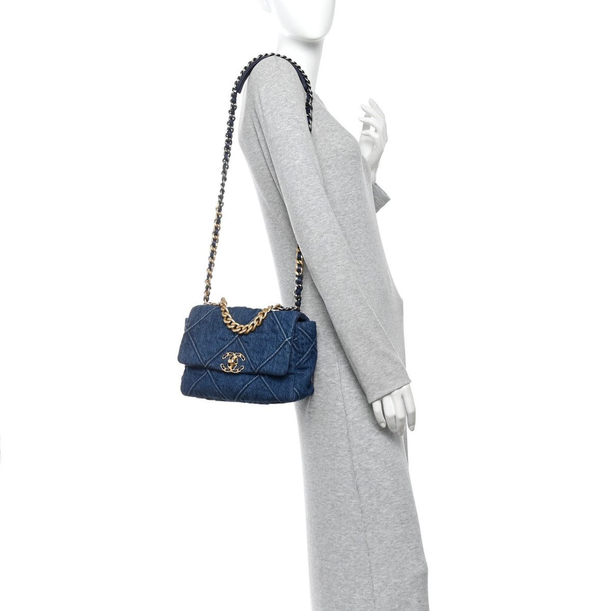 Denim Quilted Medium Chanel 19 Flap  Blue