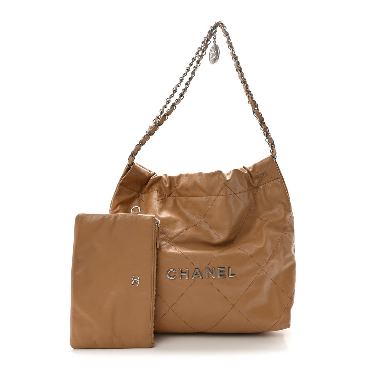 Shiny Calfskin Quilted Small Chanel 22 Beige