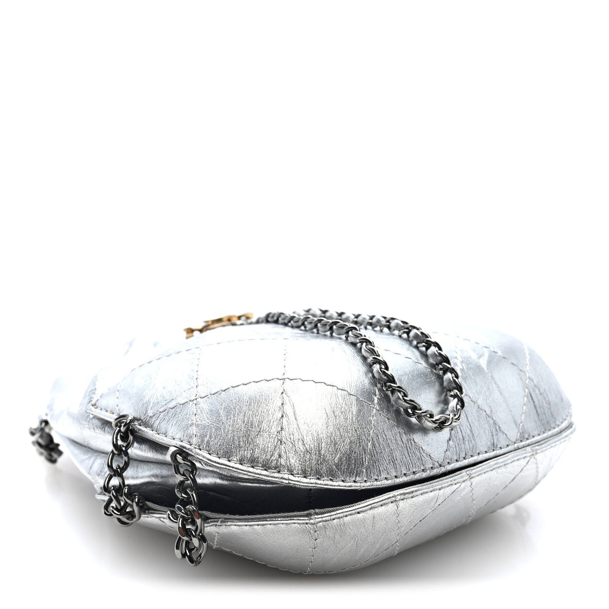 Metallic Aged Calfskin Quilted Small Gabrielle Bucket Silver