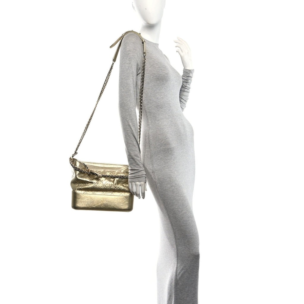 Metallic Aged Calfskin Quilted Medium Gabrielle Gold