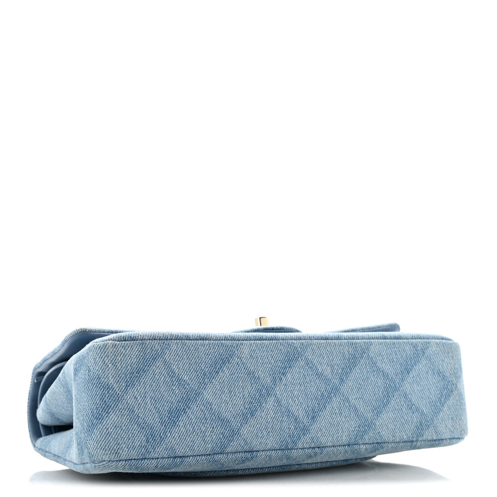 Printed Denim Quilted Medium Double Flap Light Blue