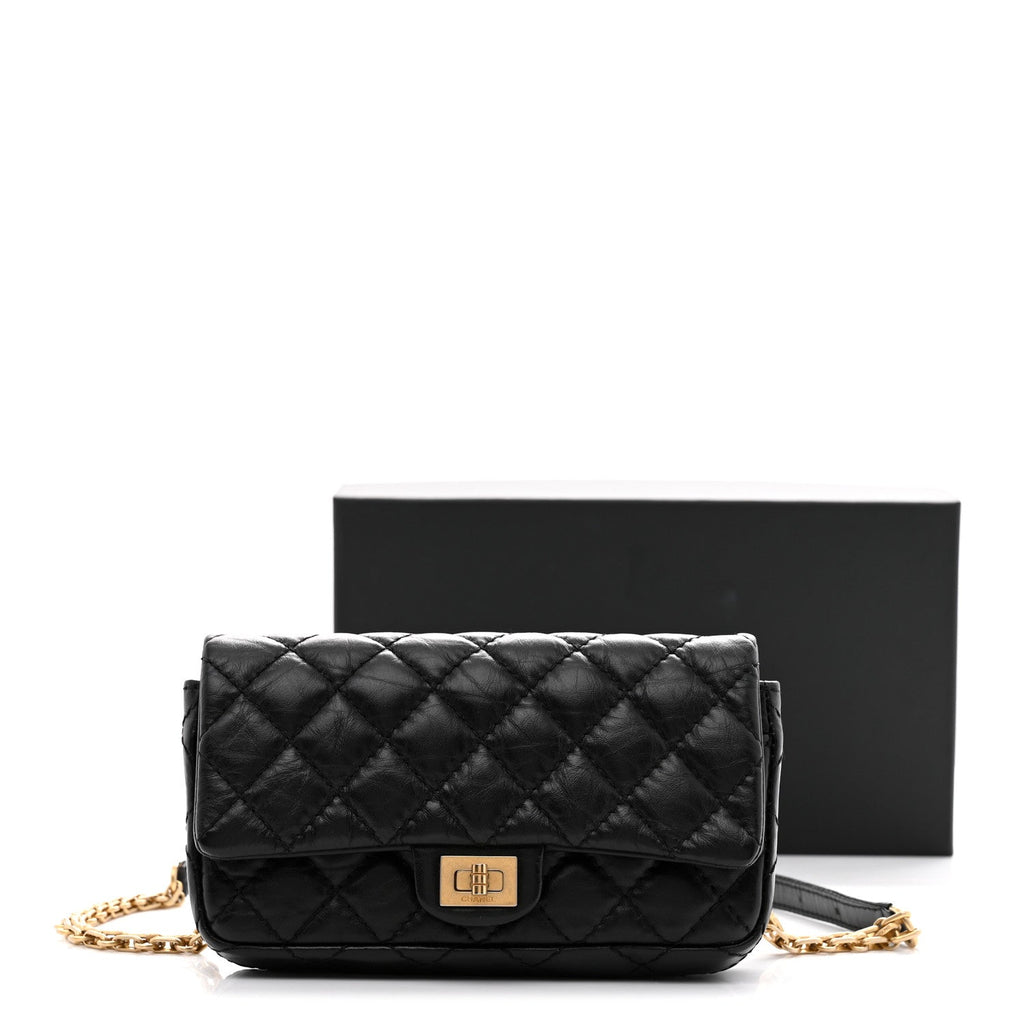 Aged Calfskin Quilted 2.55 Reissue Chain Waist Bag Black