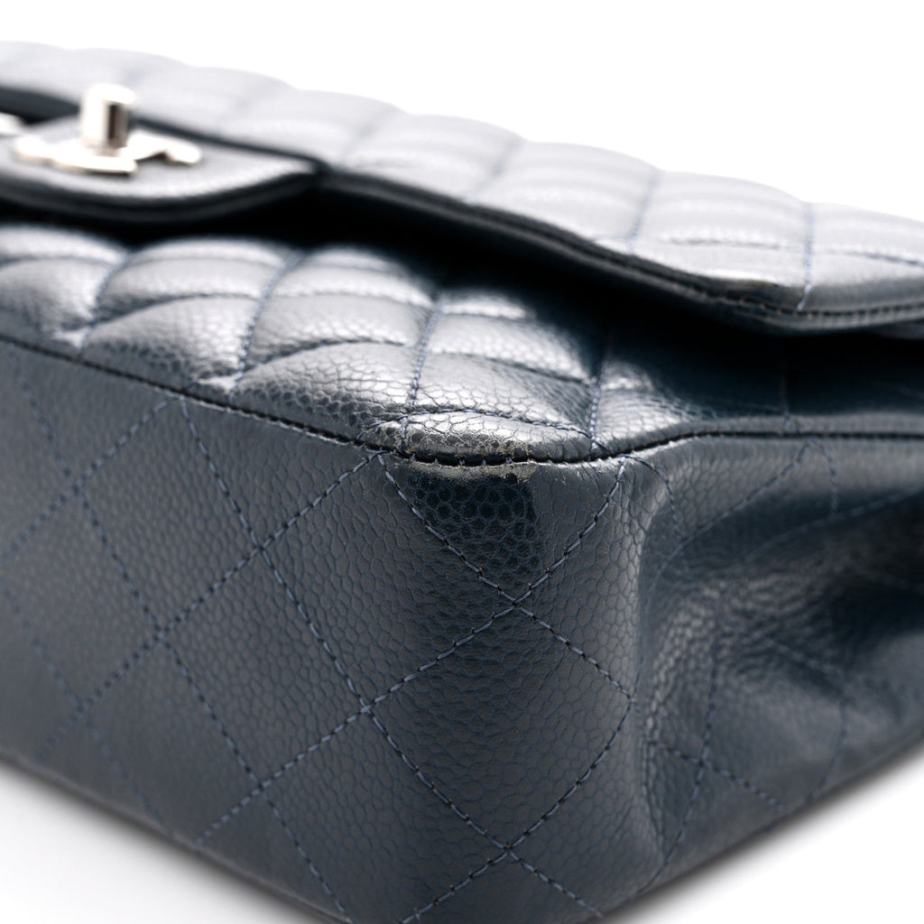 Caviar Quilted Medium Double Flap Navy