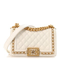 Caviar Quilted Small Chain Around Boy Flap White