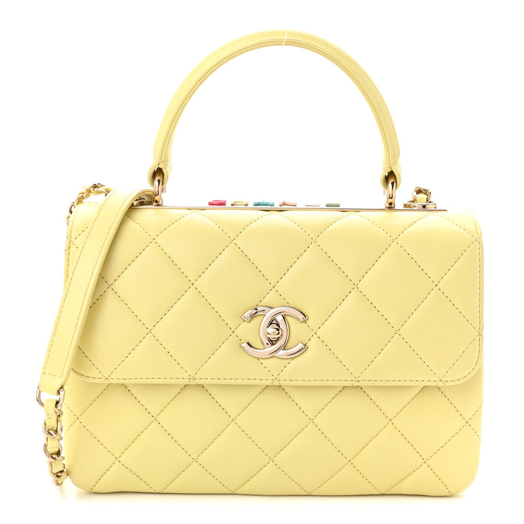 Lambskin Quilted Small Trendy CC Flap Dual Handle Bag Yellow
