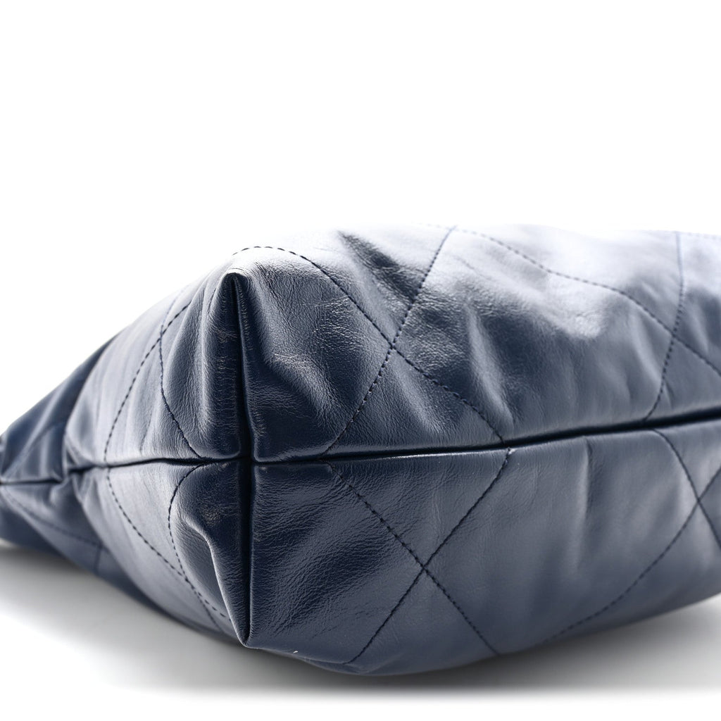 Shiny Calfskin Quilted Small Chanel 22 Navy