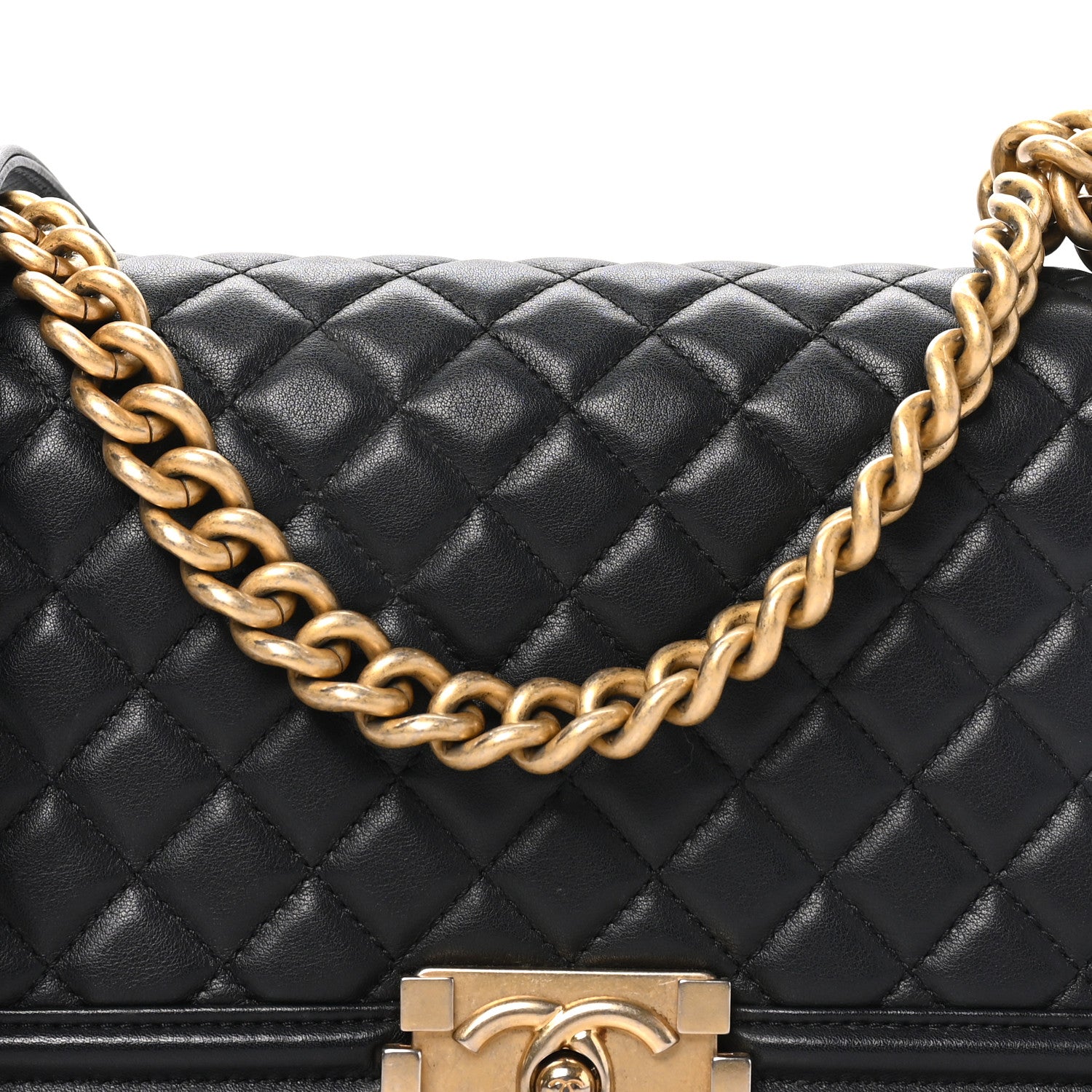 Lambskin Quilted Medium Boy Flap Black