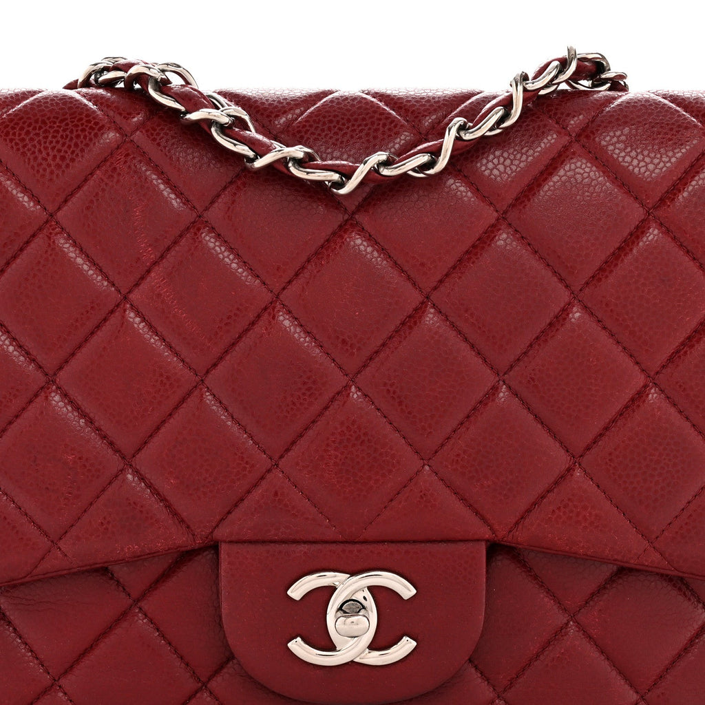 Caviar Quilted Jumbo Double Flap Dark Red