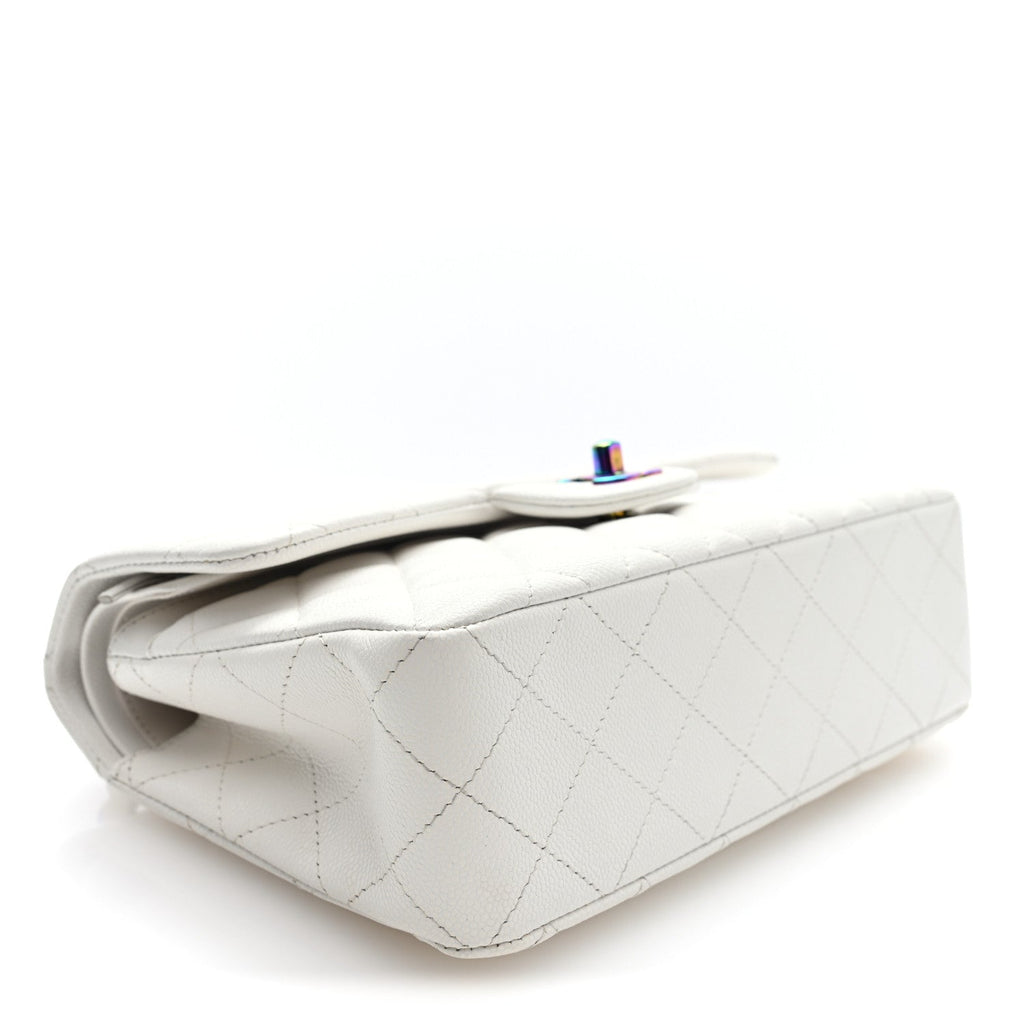 Caviar Quilted Rainbow CC Small Double Flap White