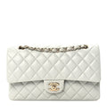 Lambskin Quilted Medium Double Flap Light Grey
