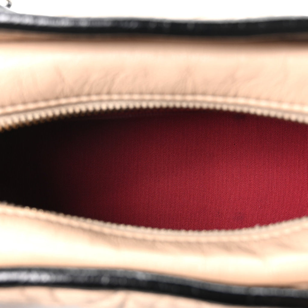 Aged Calfskin Quilted Small Gabrielle Hobo Beige Black