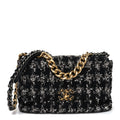 Tweed Quilted Large Chanel 19 Flap Black Silver Ecru