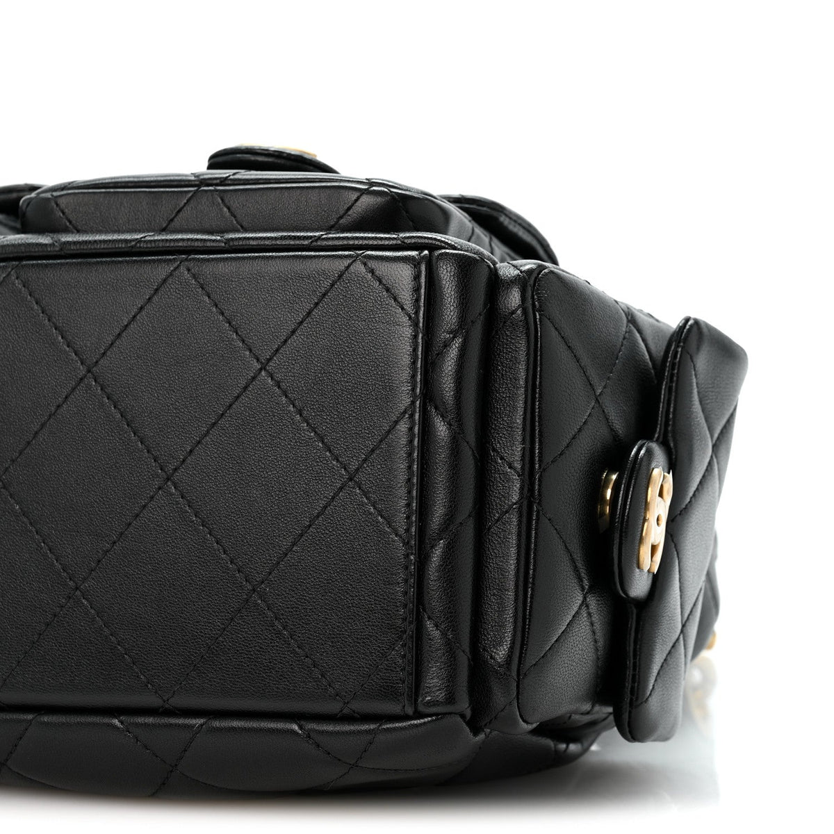 Shiny Lambskin Quilted Trendy Pockets Hobo Black