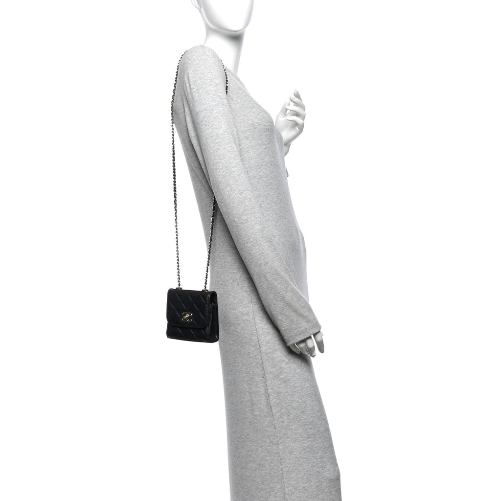 Lambskin Quilted Mini Trendy CC Clutch With Chain Black