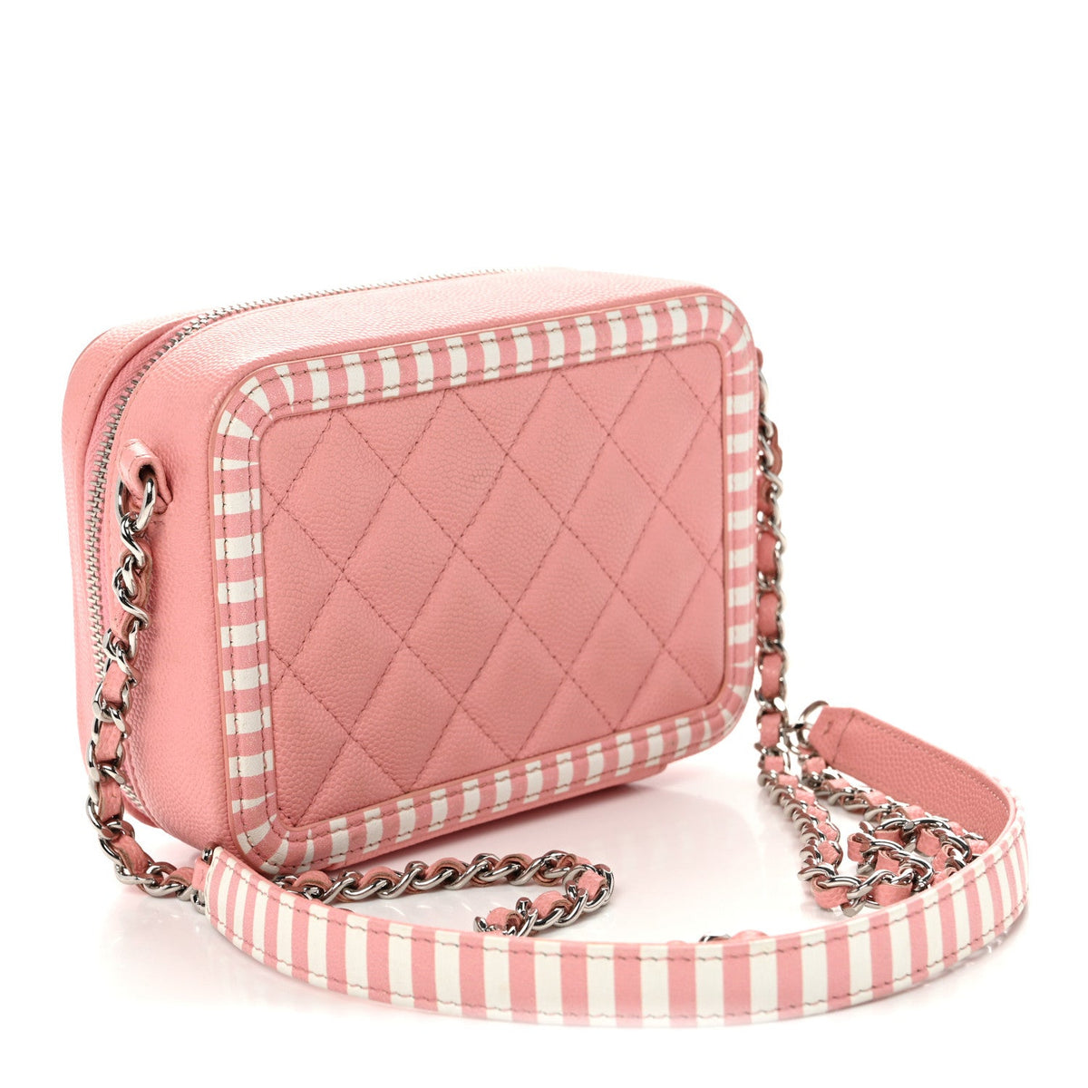 Caviar Quilted Striped CC Filigree Clutch With Chain Pink White